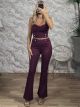 The-Suede Top&Pants Set-3126/Burgundy