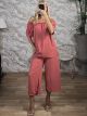 RuchedSleeves Top&Cropped Pants Set/Dusty Pink