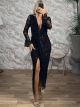 Ste-Textured Velvet Floral Maxi Dress-23390/Black