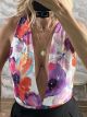 Crep Ve Floral Bodysuit/Orange&Purple