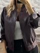 Striped Leather Bomber Jacket-58689/Burgundy