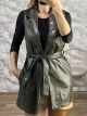 The-Leather Long Vest-11785/Khaki