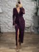 Ste-Textured Velvet Floral Maxi Dress-23390/Dark Purple