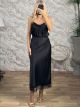 Ton-Lace Satin Maxi Skirt-7299/Black