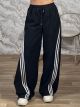 Velour Diagonal Stripe Pants-16016/Black
