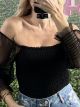 C-Through Sleeves Shirred Top/Black
