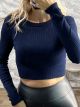 Ribbed Knitted Crop Top-12409/Navy Blue