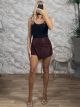 Matte Leather Leopard Skort-49491/Burgundy