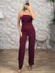 The-Strapless BigButtons Jumpsuit-50169/Burgundy