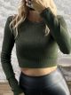 Ribbed Knitted Crop Top-12409/Khaki