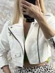 Eco Leather Cropped Jacket-713/White