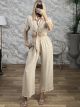 Cotton CropKnot Top & Pants Set-2666/Beige