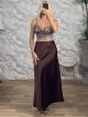 Satin Maxi Skirt-3705/Burgundy