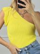 Knitted Ruffles Top One Shoulder/Yellow