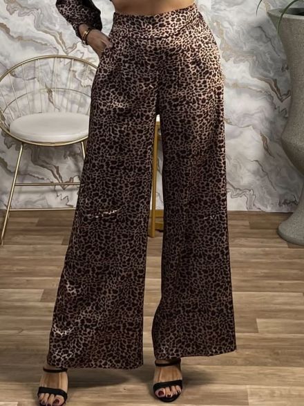 GLOW Satin Wide Pants/Leopard