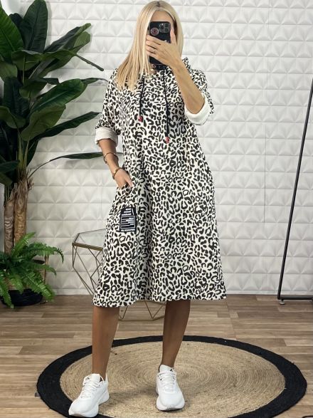 Cord Animal Oversized Dress/Ecru