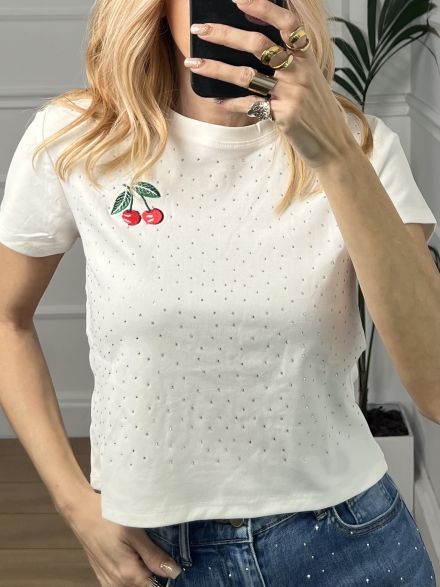 Cherries Cropped T-shirt/White