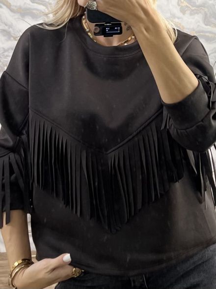 Oversized Fringe Sweatshirt/Chocolat