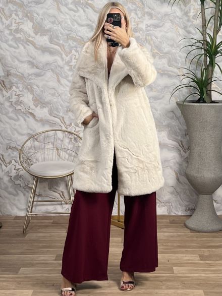 Long Tinsel Fur Coat-4305/Ecru
