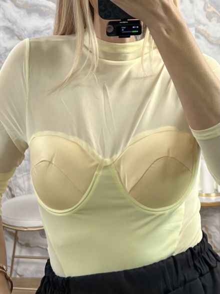 Satin C-Through Bodysuit/Yellow