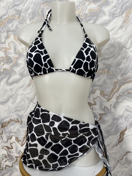 Bikini & Sarong Set-9136/Black&White
