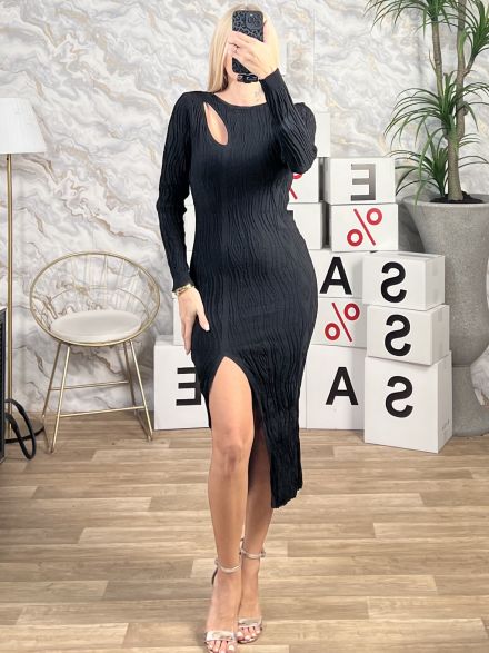 Textured Cut Out Dress/Black