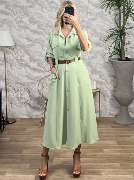 Safari Midi Belt Dress/Mint