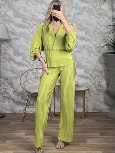 Satin Pleated Set/Lime