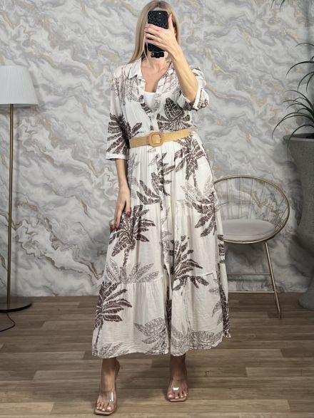 PalmTree Semizie Button Maxi Dress/White