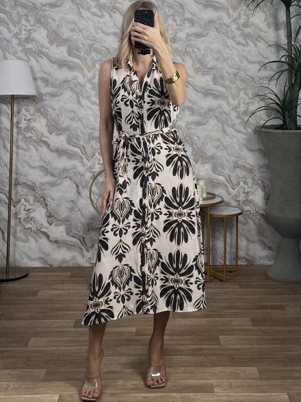 Sleeveless Semizie Viscose Midi Dress-2013/Black