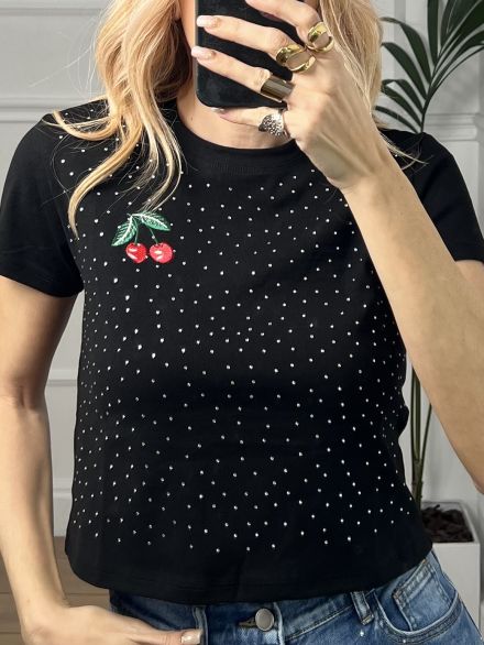 Cherries Cropped T-shirt/Black