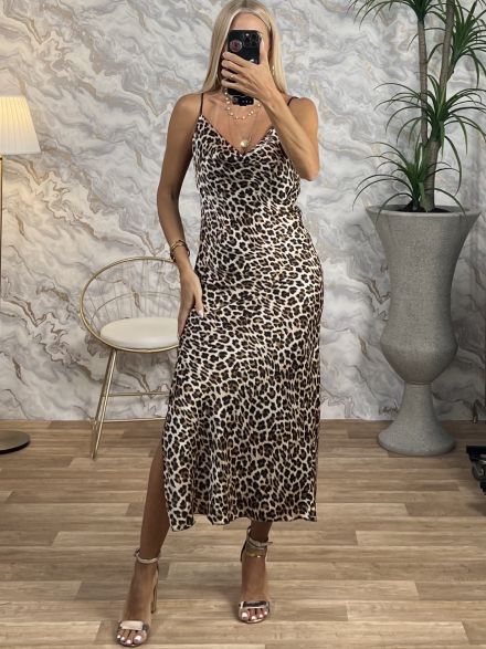 Drape Satin Animal Dress/Leopard