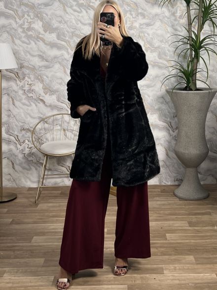 Long Tinsel Fur Coat-4305/Black