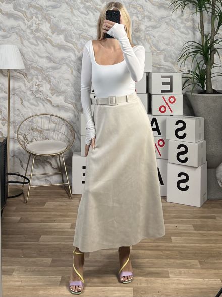 Suede Belt Skirt/Beige