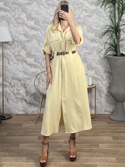 Safari Midi Belt Dress/Yellow