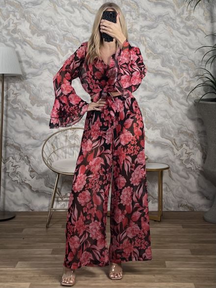 SilverThread Muslin Floral Set-6303/Black&Red