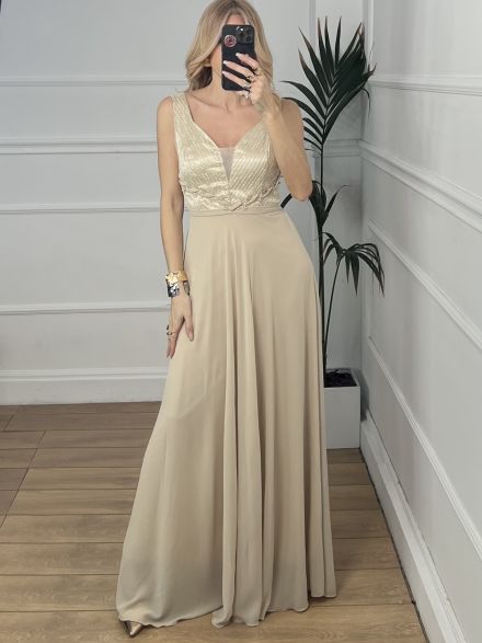 Muslin Bust Sequin Dress/Beige