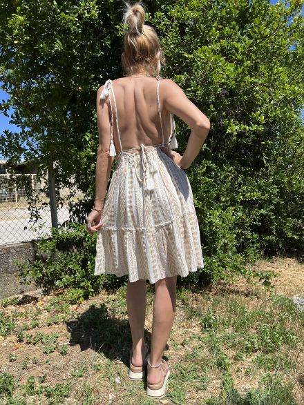 Viscose Open Back Mini Dress-2532/White