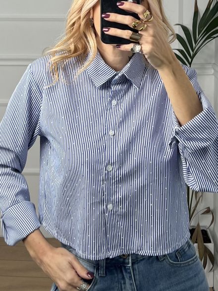Strass Cropped Shirt/Dark Blue