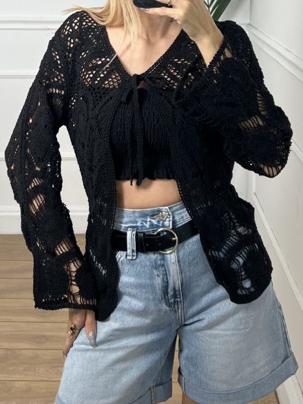 Knitted Long Sleeves Cardigan/Black