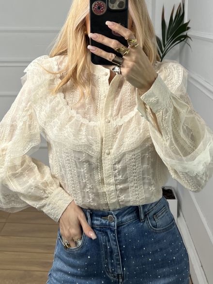 Lace Shirt RuffleSleeves /Beige