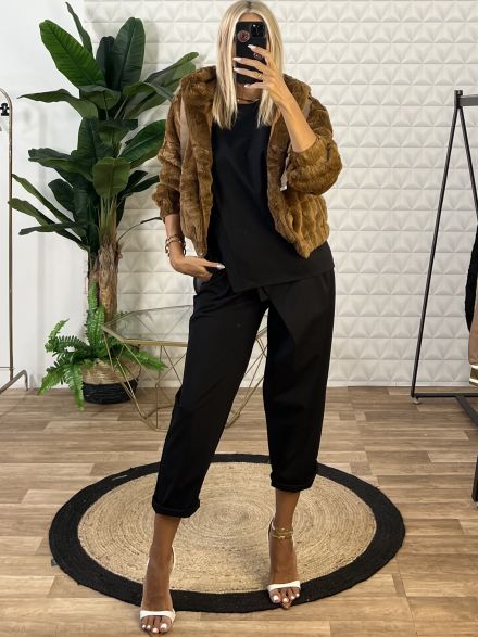 Fur Bomber Jacket-3922/Chocolat