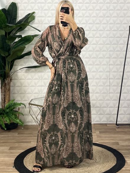 Maxi Muslin Paisley Dress/Khaki