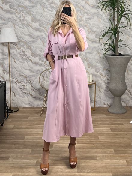 Safari Midi Belt Dress/Pink