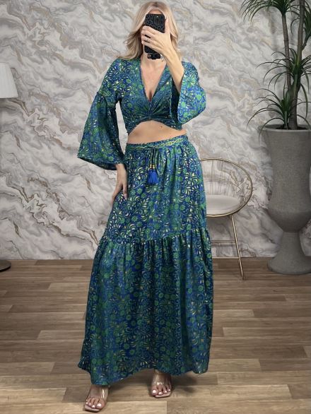 Μεταξωτό Σετ-1802FLOWERS/Blue