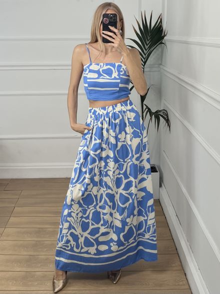 Cotton Skirt Set/Blue