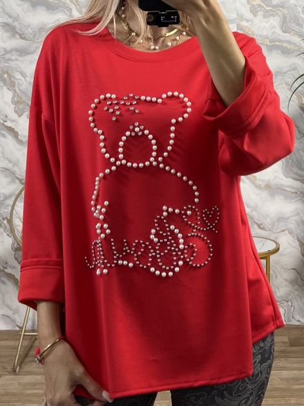 Pearly Teddy Sweatshirt-NEW/Red