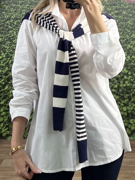 Cotton Faux Top Shirt/Navy Blue
