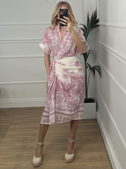 Pattern Wrap Dress/Pink
