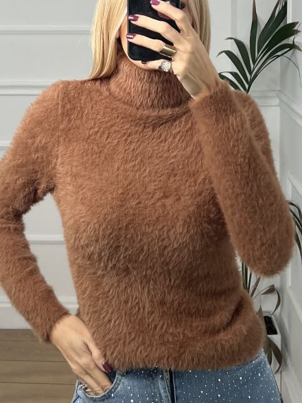 Mohair Turtleneck Long Sweater/Camel